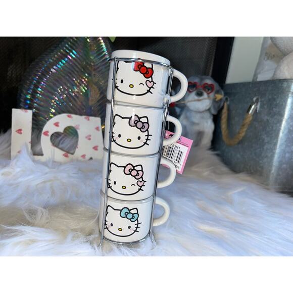 Set of Four Sanrio Hello Kitty 3oz Stacking Espresso Mugs in a Stacked Tower - Picture 2 of 8